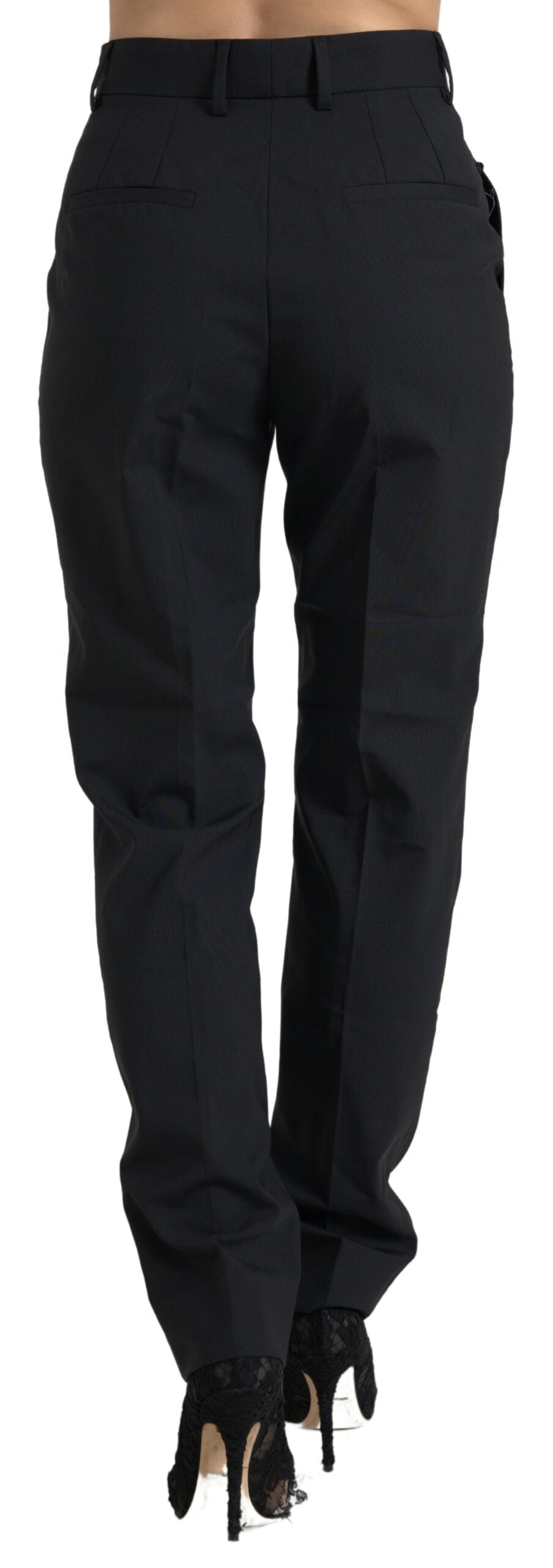 Dolce & Gabbana Black Wool High Waist Tapered Pants by Dolce & Gabbana