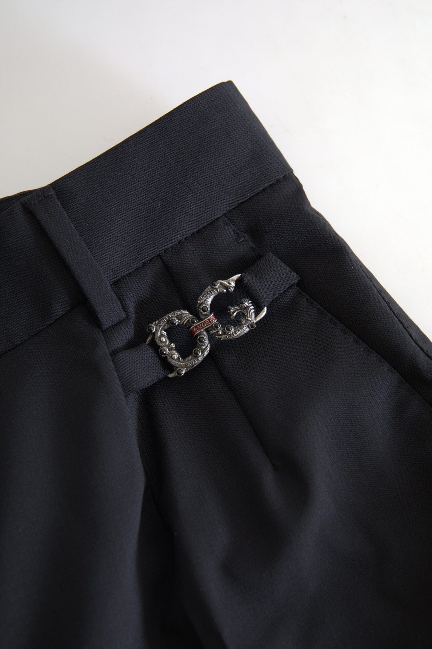 Dolce & Gabbana Black Wool High Waist Tapered Pants by Dolce & Gabbana