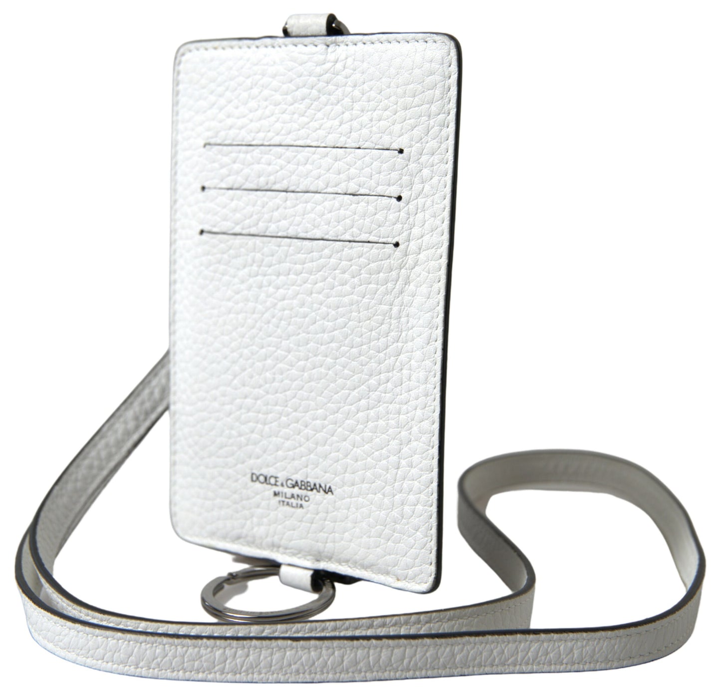 Dolce & Gabbana White Leather Lanyard Logo Card Holder Men Wallet by Dolce & Gabbana