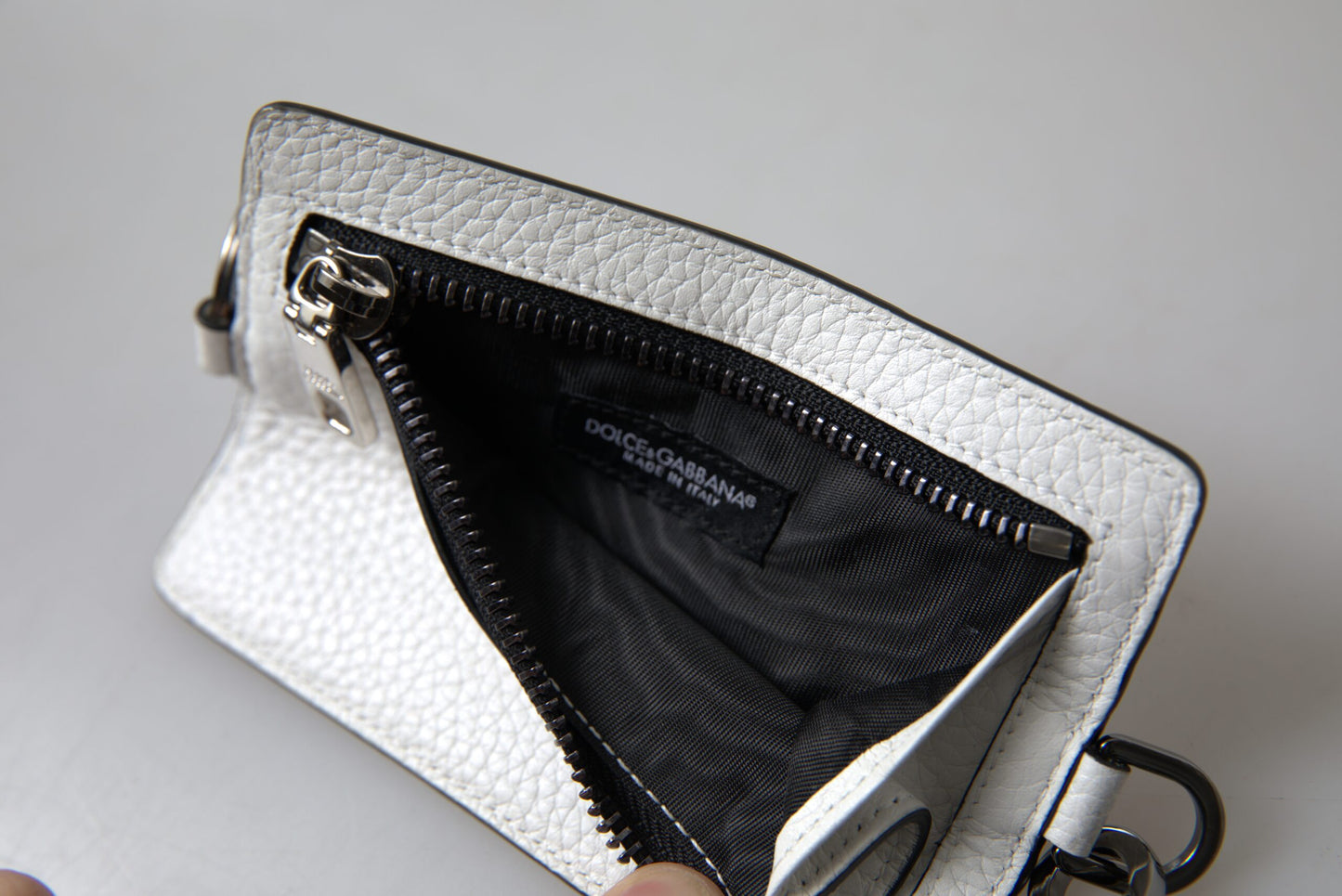 Dolce & Gabbana White Leather Lanyard Logo Card Holder Men Wallet by Dolce & Gabbana