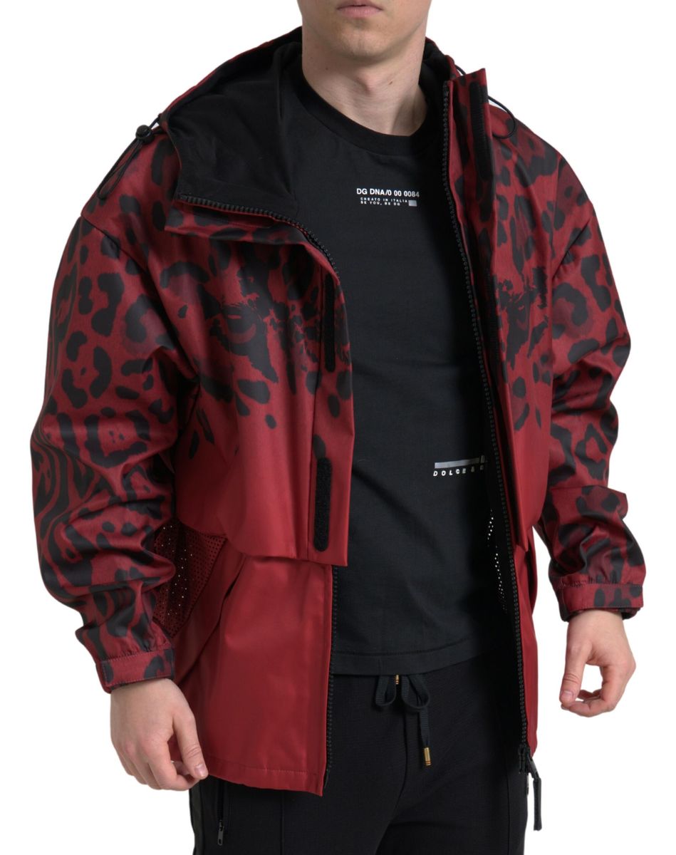 Veste à capuche à imprimé léopard rouge éclatant Dolce & Gabbana