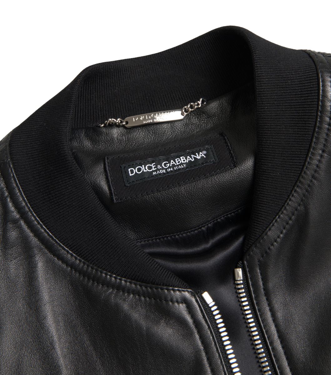 Dolce & Gabbana Élégant blouson aviateur en cuir noir