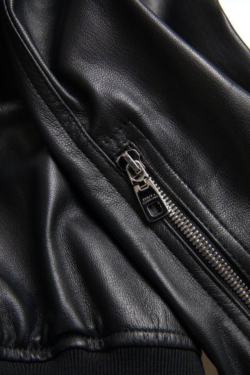 Dolce & Gabbana Élégant blouson aviateur en cuir noir
