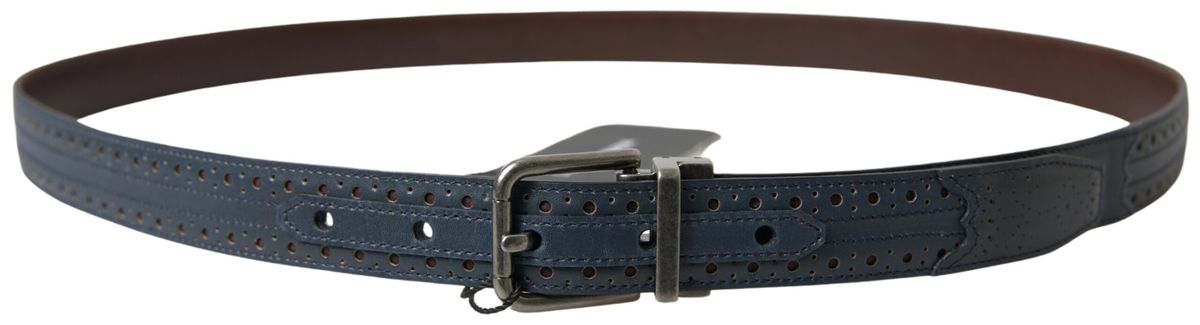 Ceinture élégante en cuir bleu Dolce & Gabbana avec boucle en métal