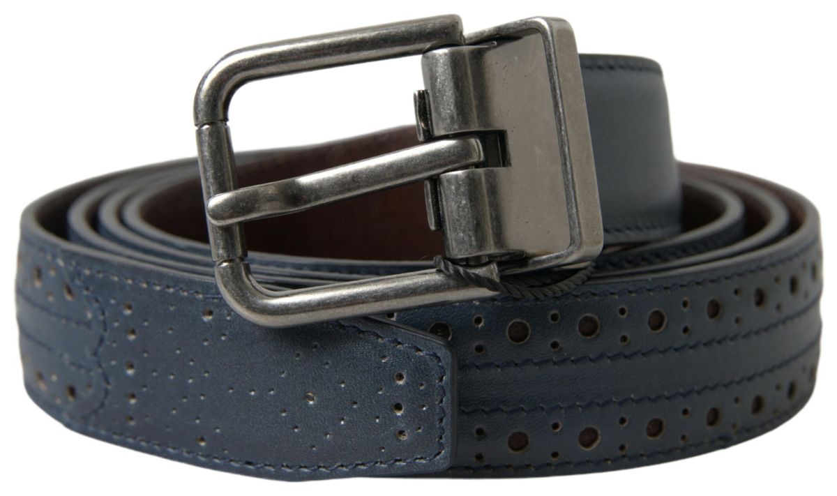 Ceinture élégante en cuir bleu Dolce & Gabbana avec boucle en métal