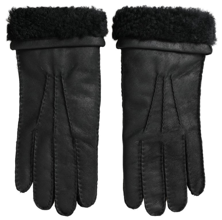 Gants d'hiver élégants en cuir noir Dolce & Gabbana