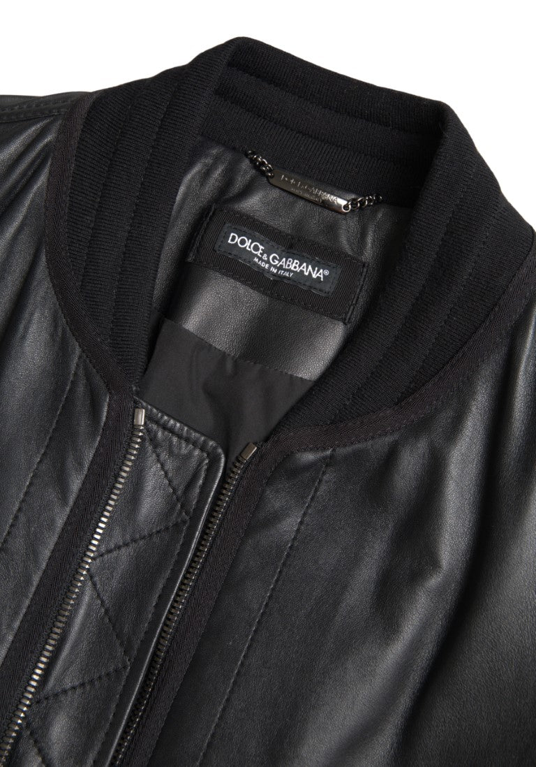 Dolce & Gabbana Élégant blouson aviateur en cuir noir