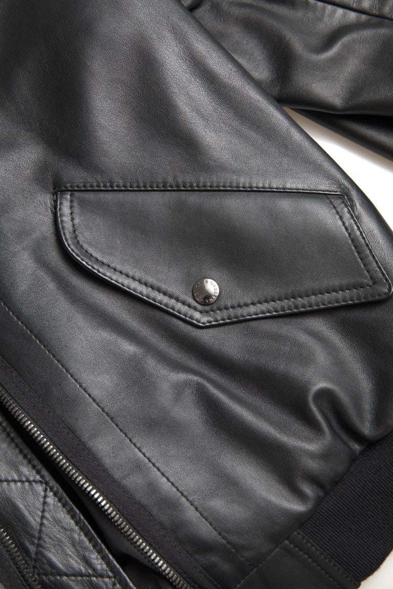 Dolce & Gabbana Élégant blouson aviateur en cuir noir