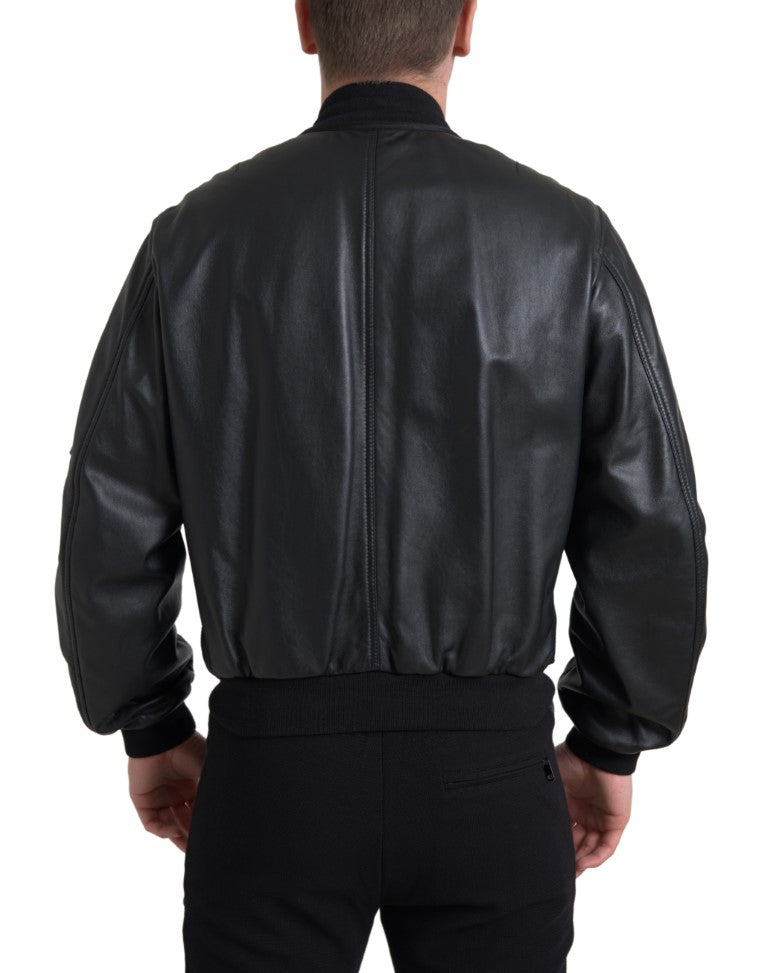 Dolce & Gabbana Élégant blouson aviateur en cuir noir