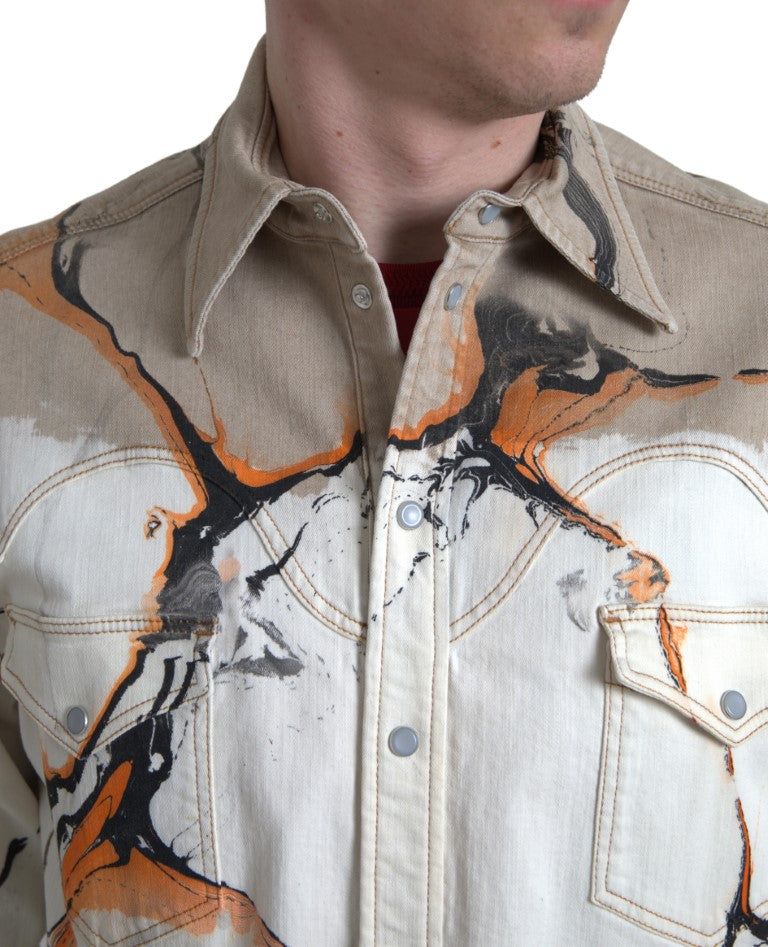 Dolce & Gabbana Multicolor Cotton Collared Denim Shirt by Dolce & Gabbana