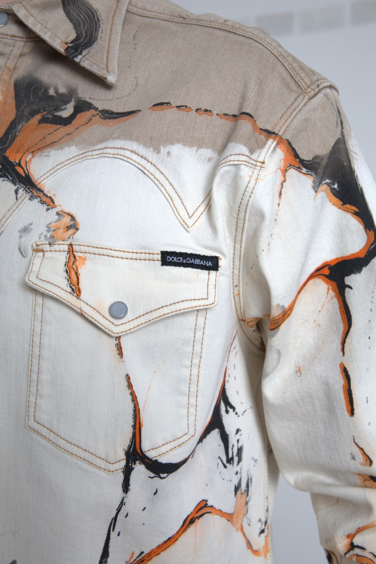 Dolce & Gabbana Multicolor Cotton Collared Denim Shirt by Dolce & Gabbana