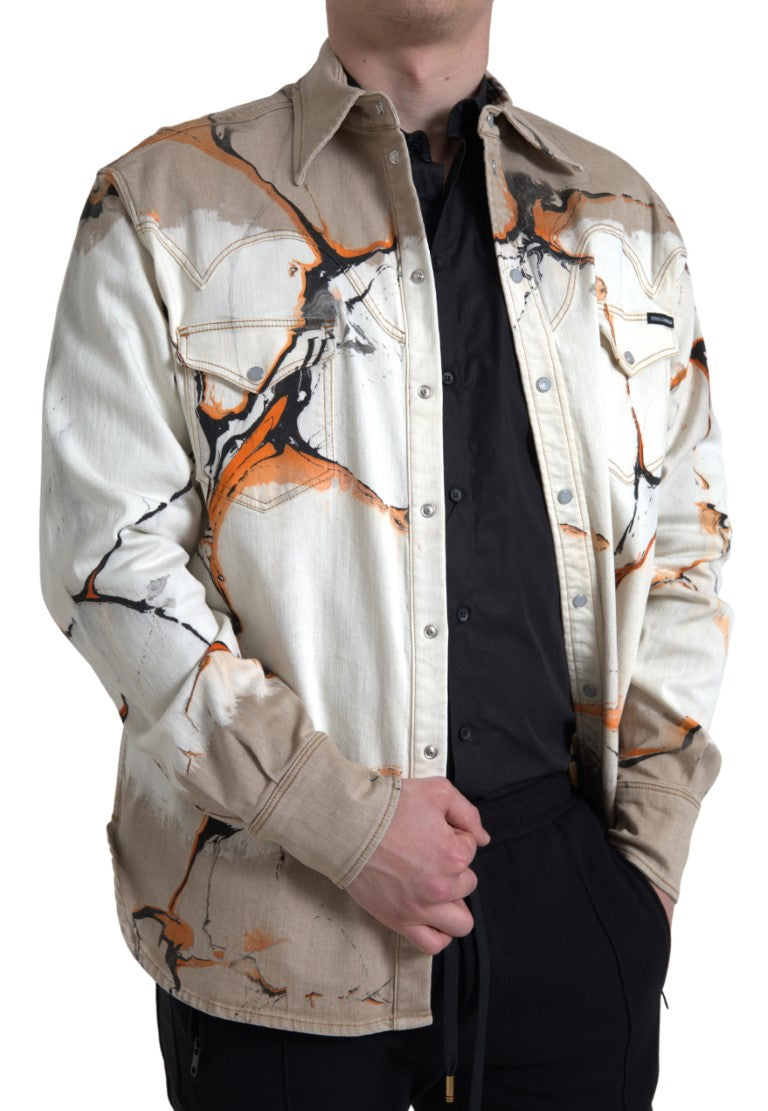 Dolce & Gabbana Multicolor Cotton Collared Denim Shirt by Dolce & Gabbana