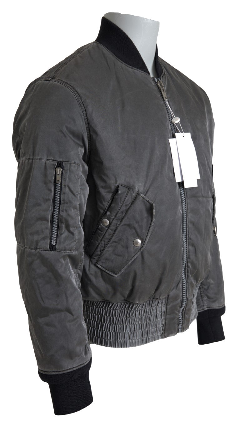 MM6 Maison Margiela Élégant blouson aviateur gris avec fermeture éclair intégrale