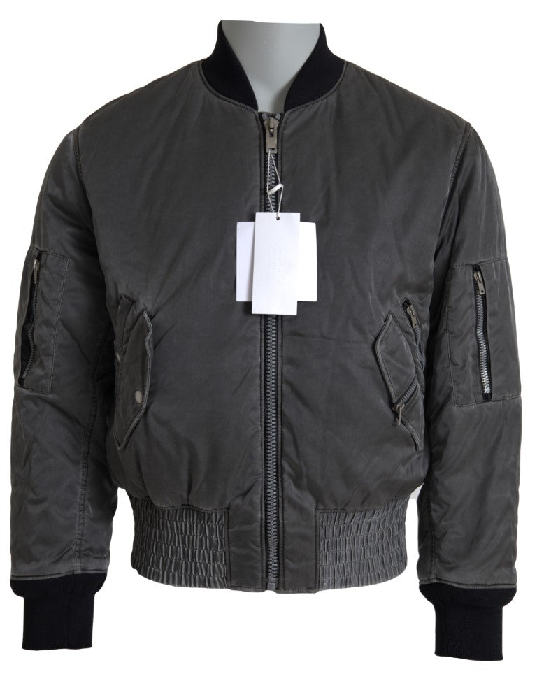 MM6 Maison Margiela Élégant blouson aviateur gris avec fermeture éclair intégrale