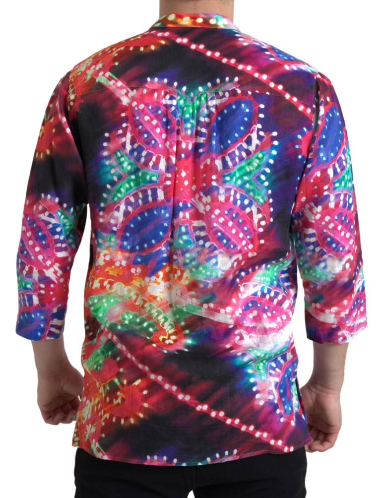 Dolce & Gabbana Multicolor Luminarie Print Linen Shirt by Dolce & Gabbana