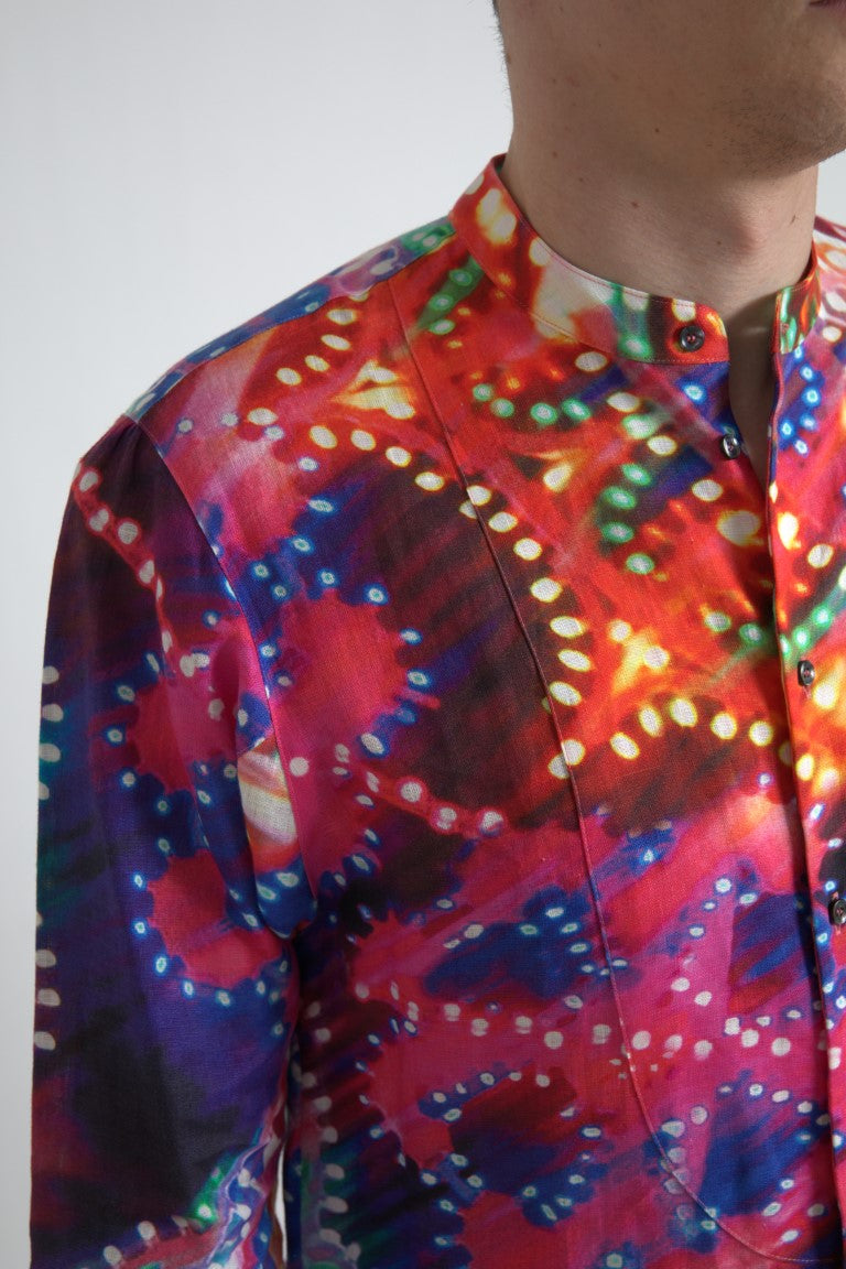 Dolce & Gabbana Multicolor Luminarie Print Linen Shirt by Dolce & Gabbana