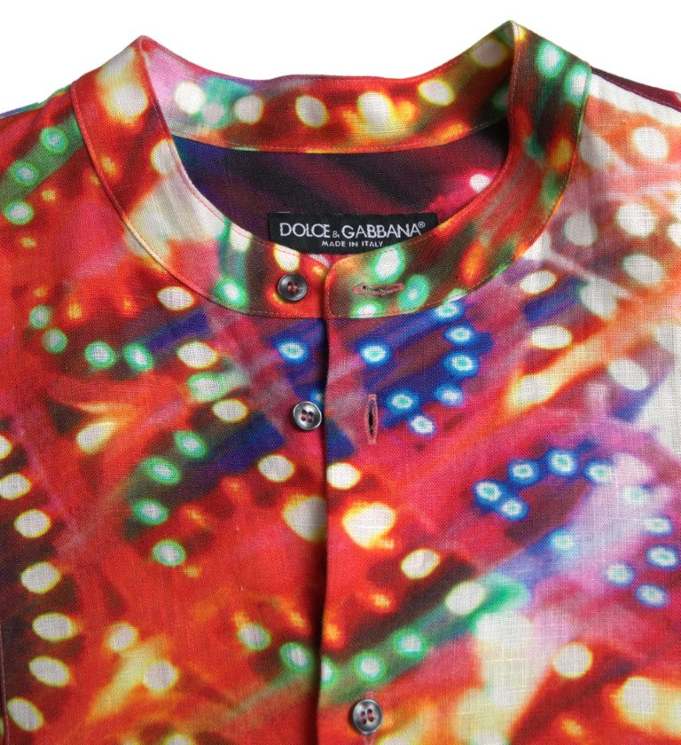Dolce & Gabbana Multicolor Luminarie Print Linen Shirt by Dolce & Gabbana