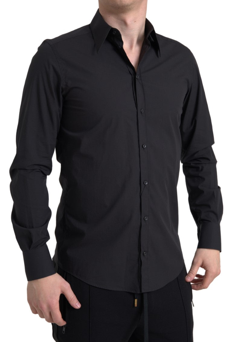 Dolce & Gabbana Black Cotton Men Long Sleeves MARTINI Shirt by Dolce & Gabbana