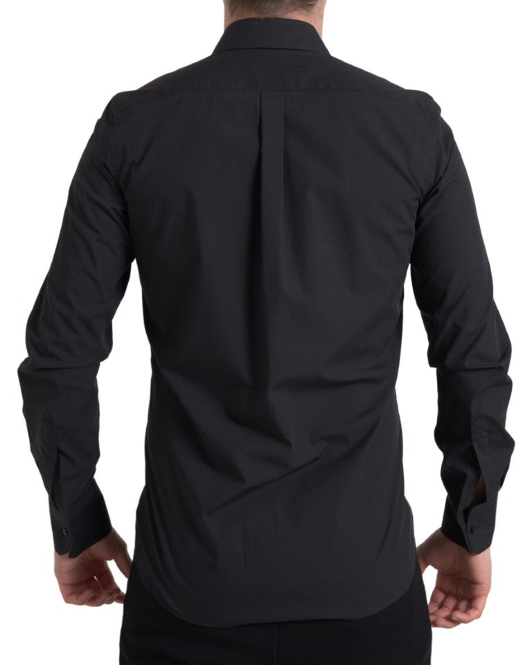 Dolce & Gabbana Black Cotton Men Long Sleeves MARTINI Shirt by Dolce & Gabbana