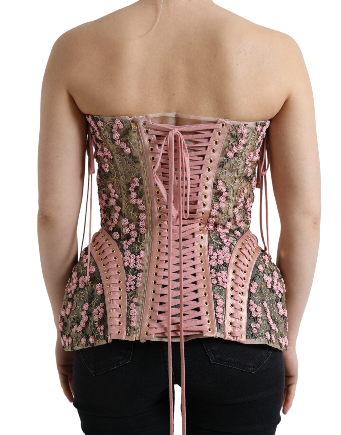 Dolce & Gabbana Pink Floral Applique Bustier Corset Top by Dolce & Gabbana