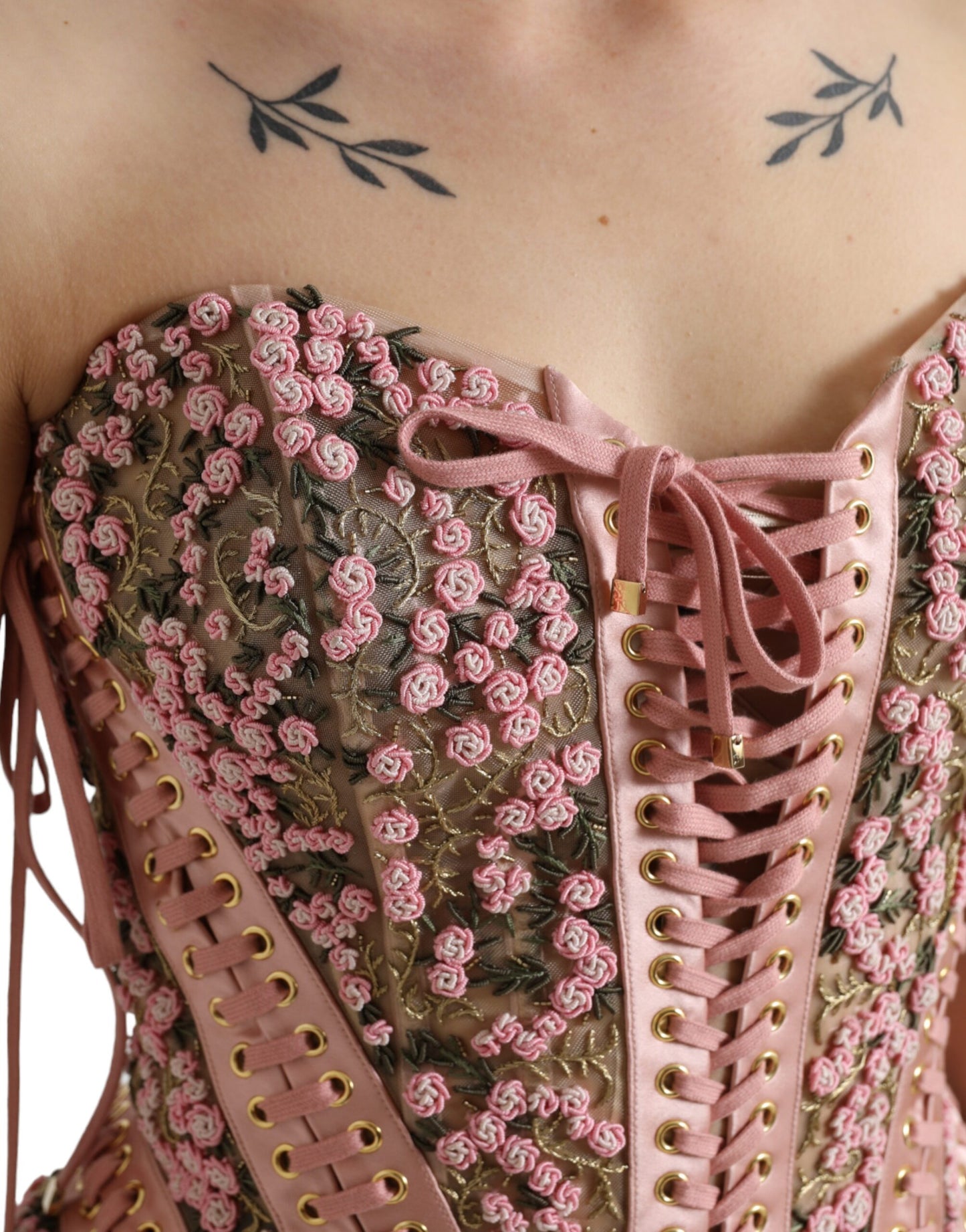 Dolce & Gabbana Pink Floral Applique Bustier Corset Top by Dolce & Gabbana