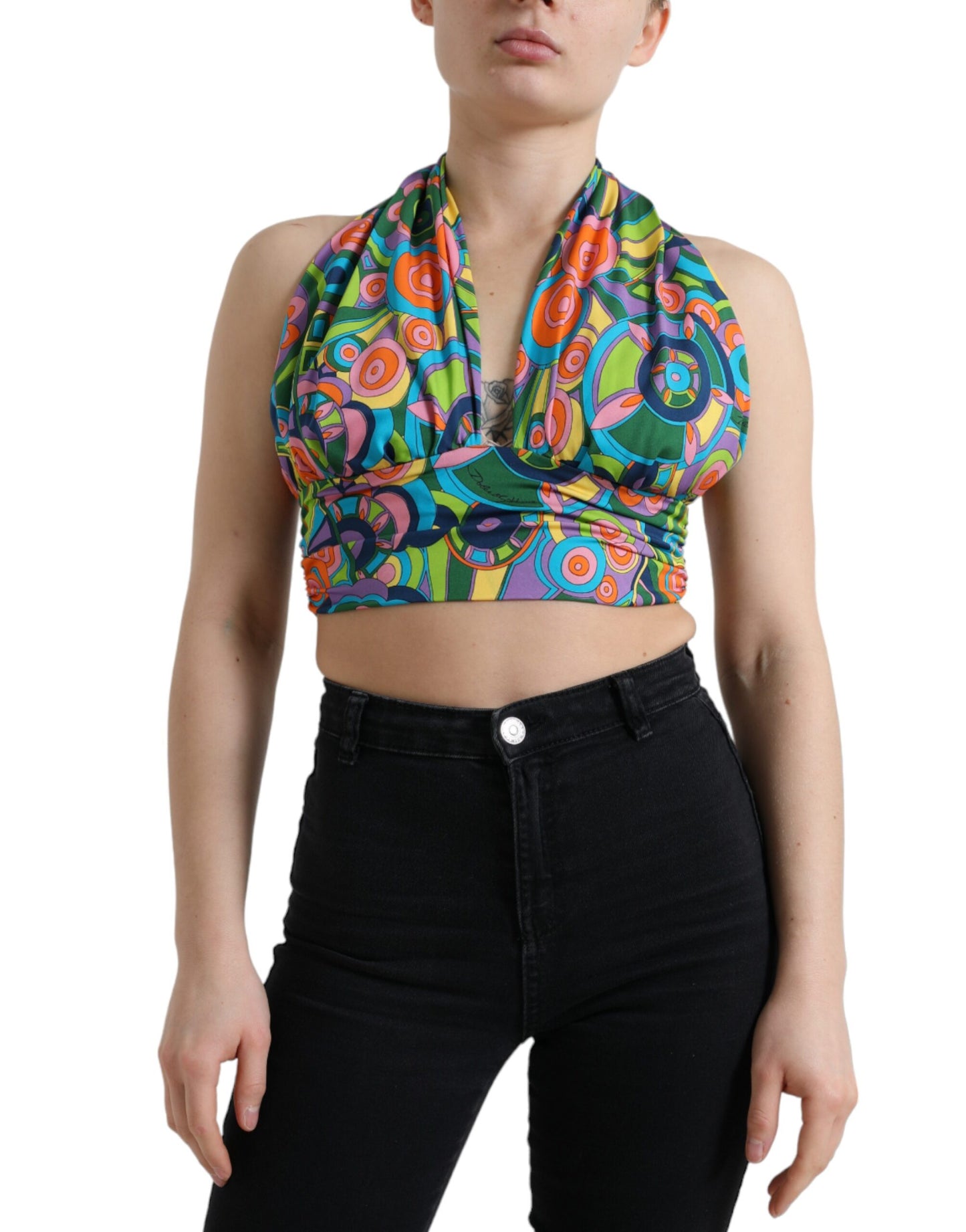 Dolce & Gabbana Multicolor Halter Sleeveless Cropped Tank Top by Dolce & Gabbana