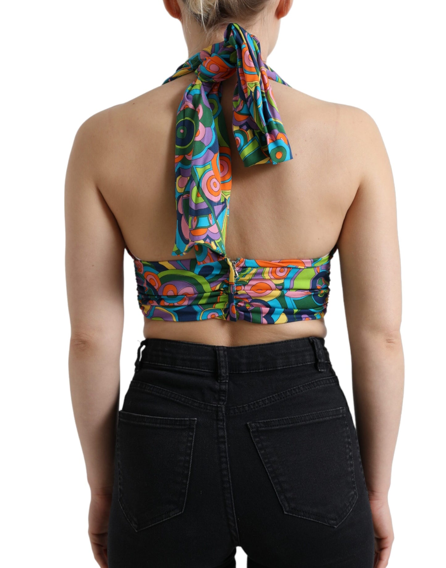 Dolce & Gabbana Multicolor Halter Sleeveless Cropped Tank Top by Dolce & Gabbana