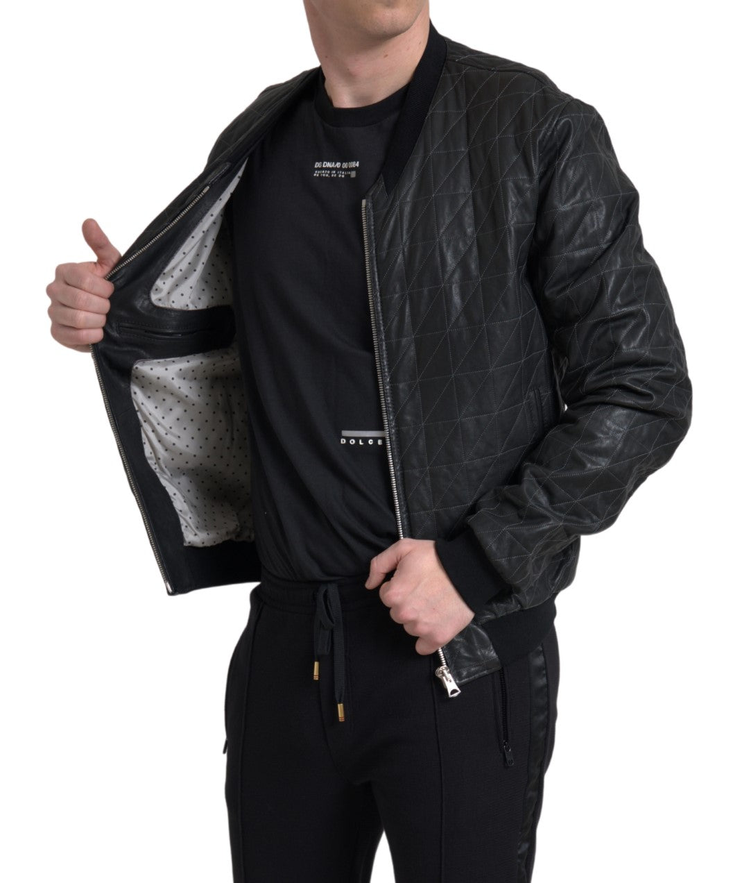 Dolce & Gabbana Élégant blouson aviateur en cuir noir