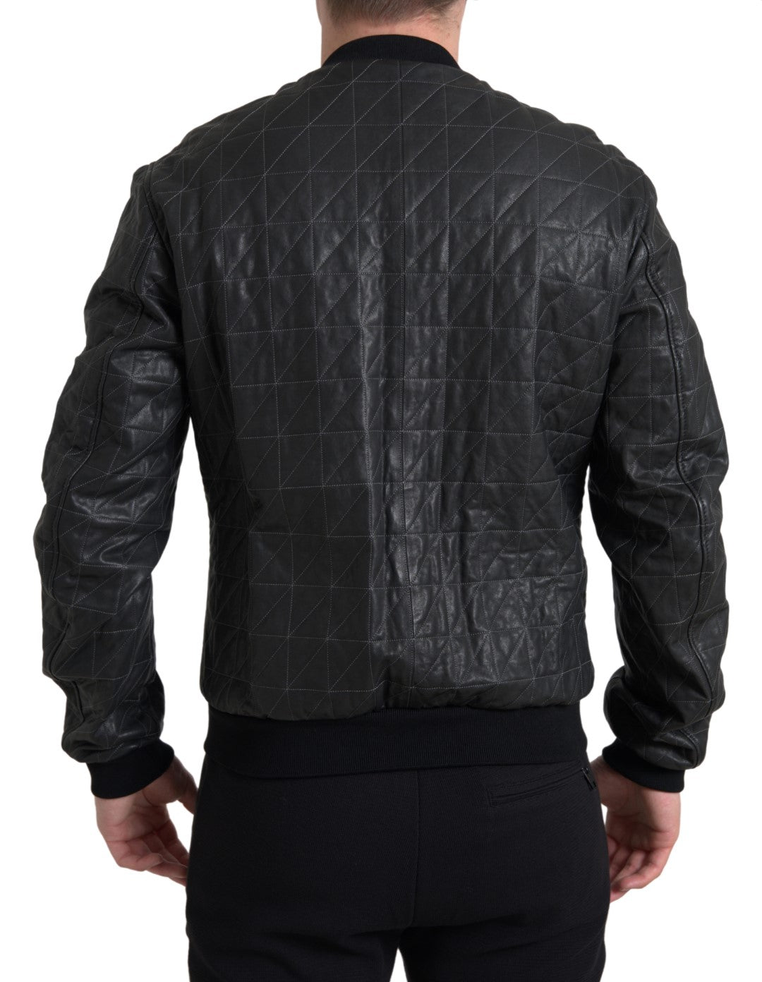 Dolce & Gabbana Élégant blouson aviateur en cuir noir