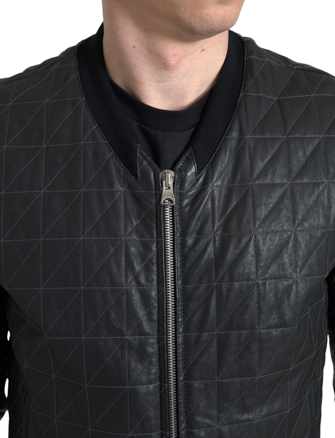 Dolce & Gabbana Élégant blouson aviateur en cuir noir