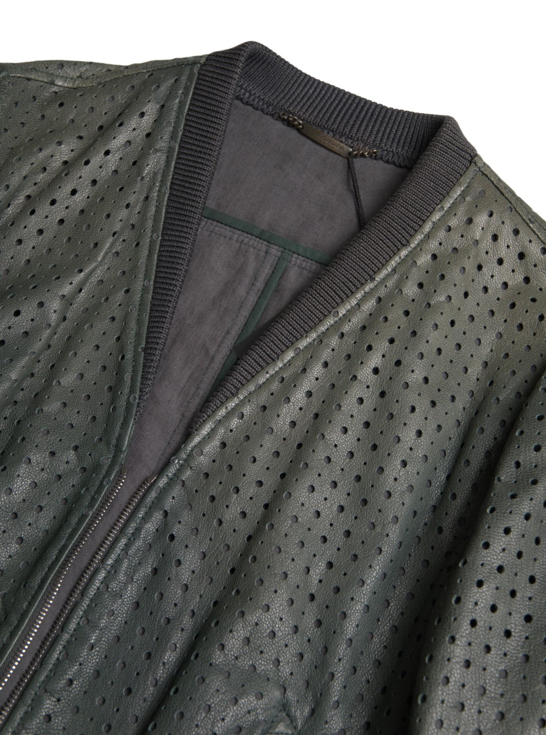 Blouson aviateur en cuir de chèvre vert émeraude Dolce & Gabbana