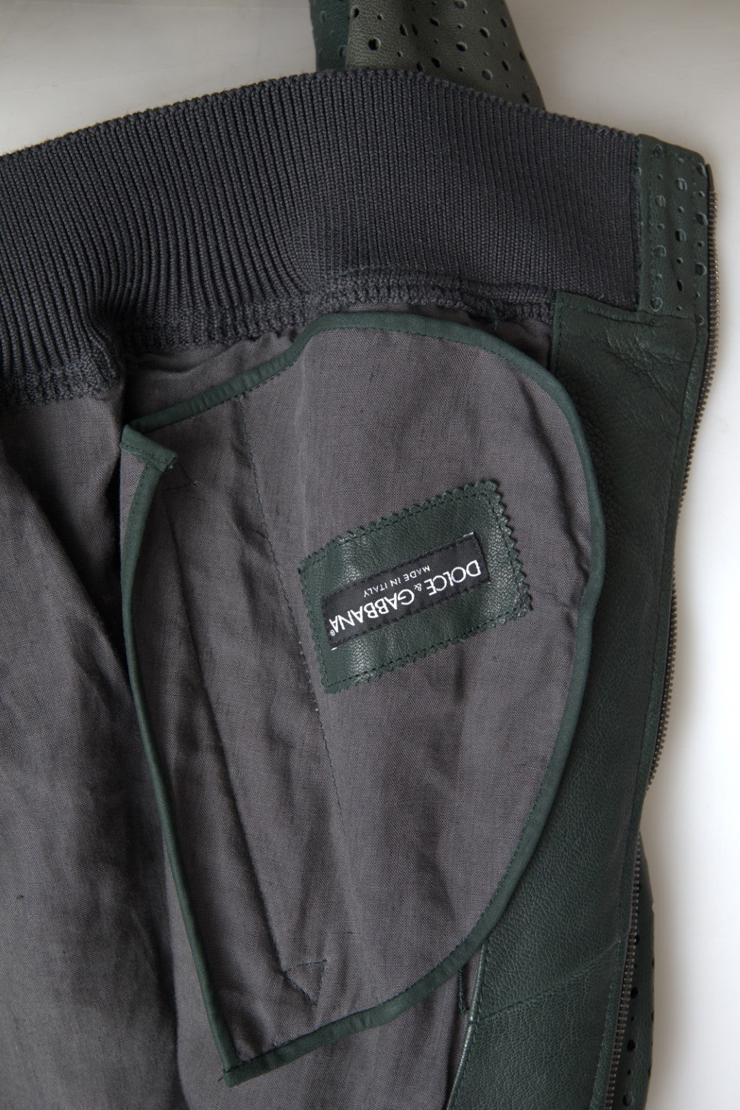 Blouson aviateur en cuir de chèvre vert émeraude Dolce & Gabbana