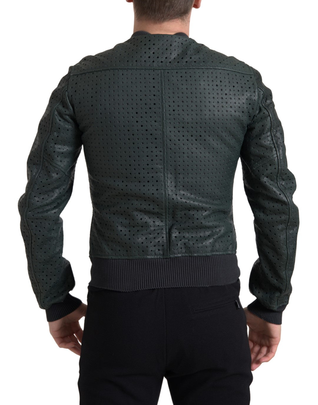 Blouson aviateur en cuir de chèvre vert émeraude Dolce & Gabbana