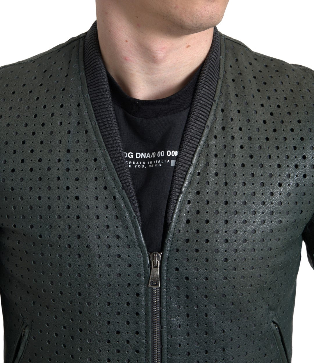 Blouson aviateur en cuir de chèvre vert émeraude Dolce & Gabbana