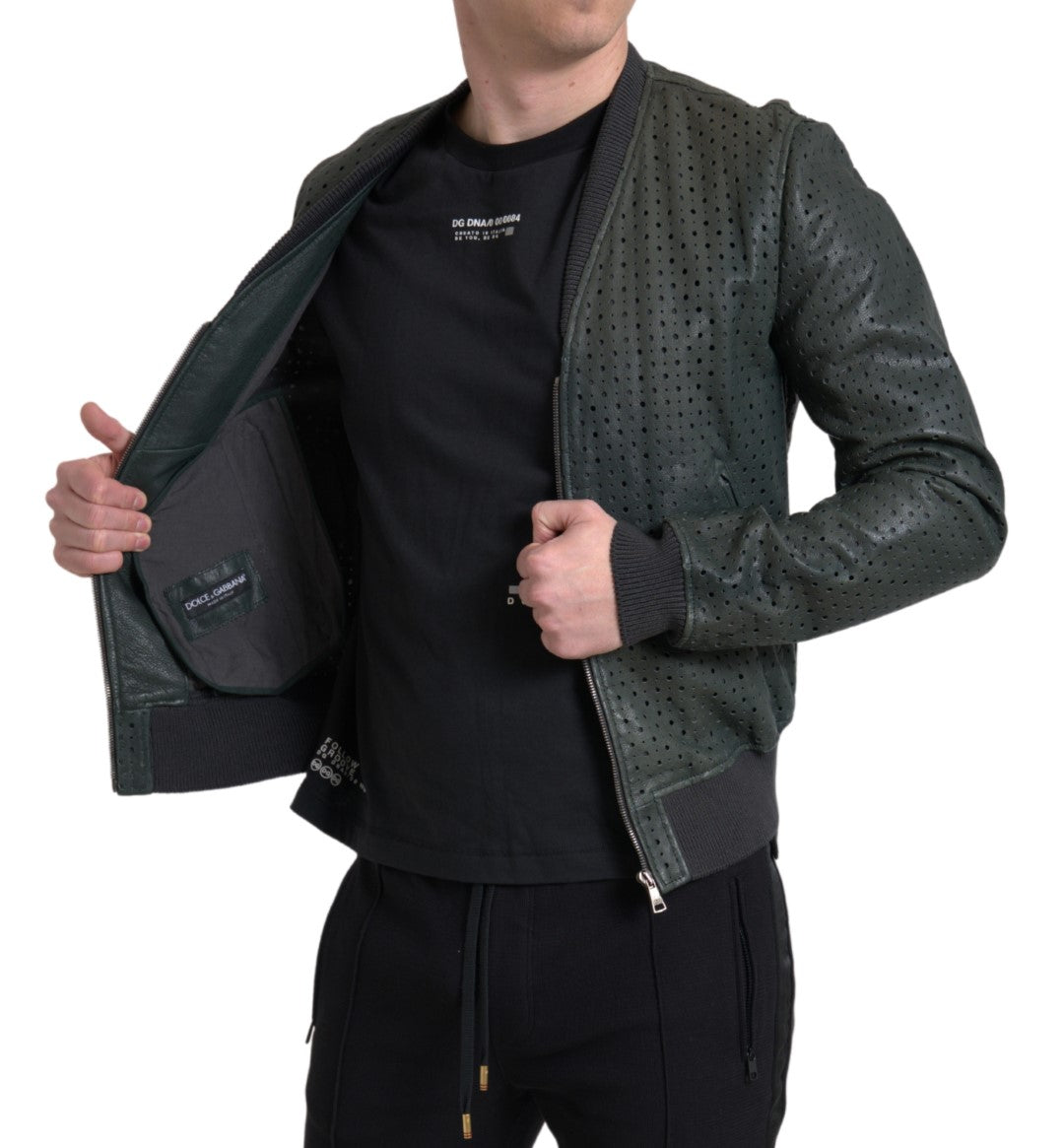 Blouson aviateur en cuir de chèvre vert émeraude Dolce & Gabbana