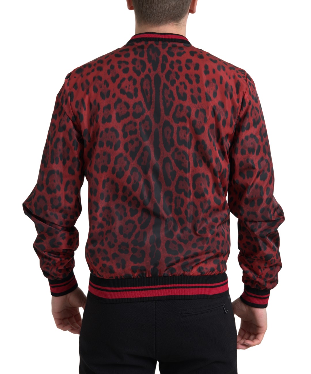 Blouson aviateur rouge à imprimé léopard Dolce & Gabbana