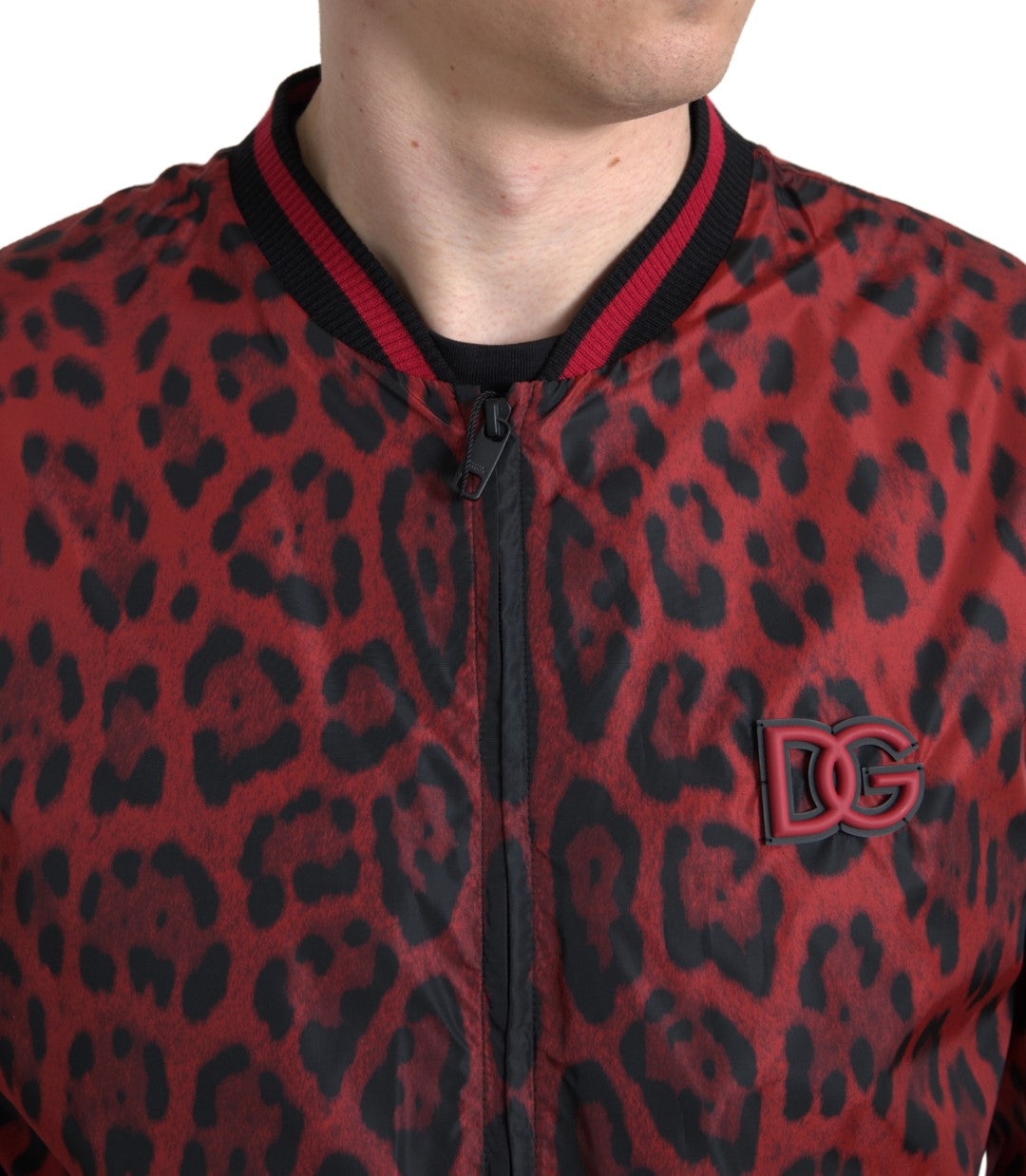 Blouson aviateur rouge à imprimé léopard Dolce & Gabbana