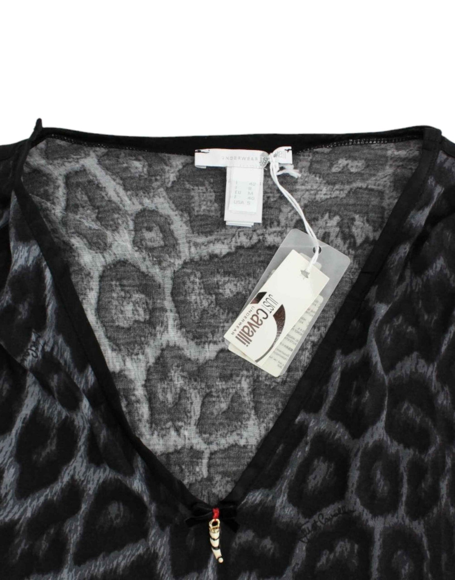 Cavalli Gray leopard v-neck top