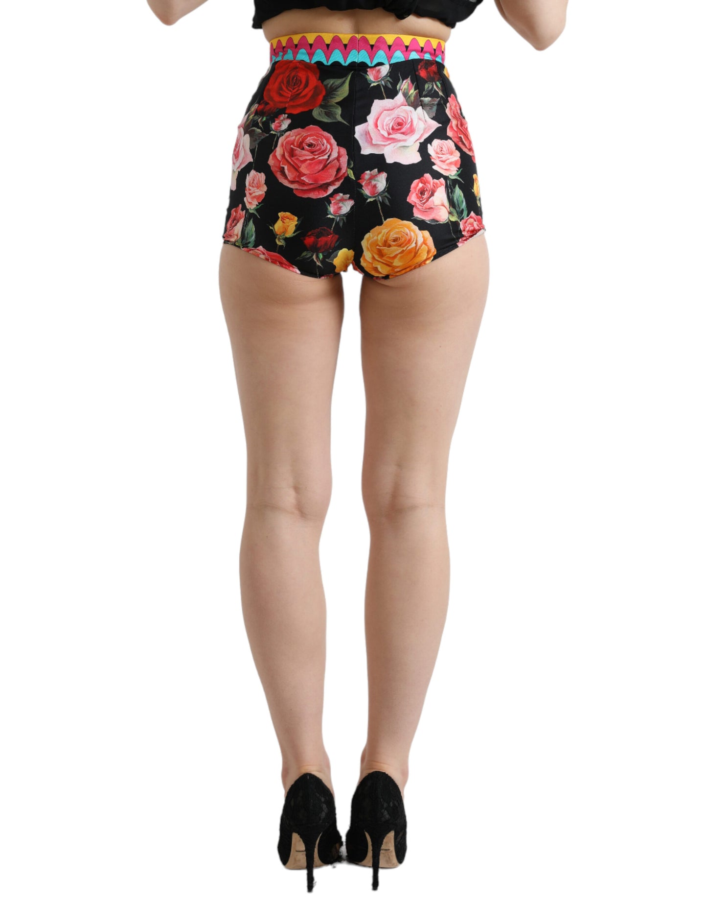 Mini-pantalon taille haute en soie multicolore Dolce & Gabbana