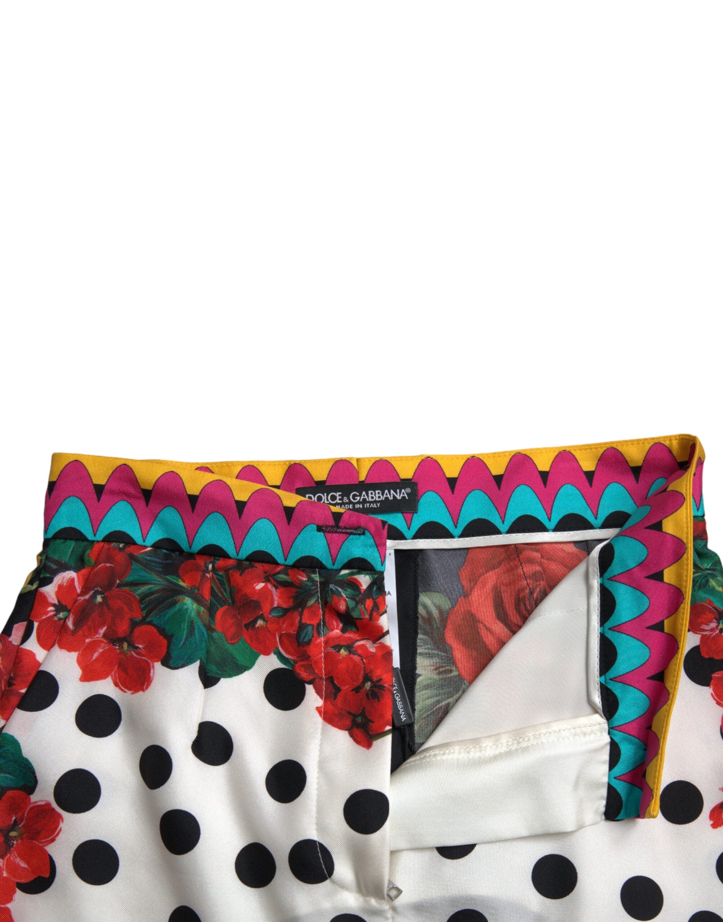 Mini-pantalon taille haute en soie multicolore Dolce & Gabbana