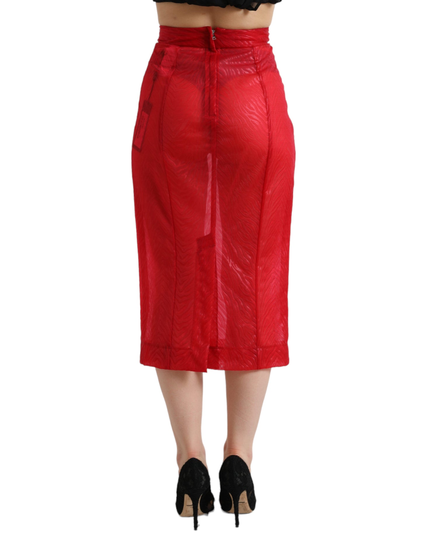 Jupe mi-longue transparente taille haute rouge chic Dolce & Gabbana