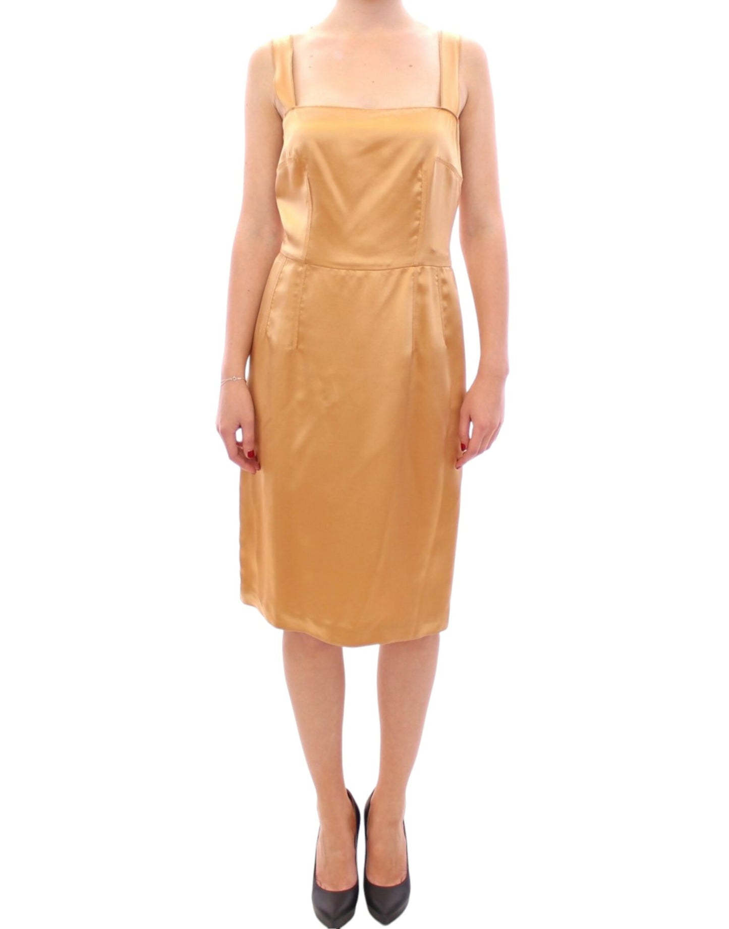 Dolce & Gabbana Élégante robe fourreau en soie bronze longueur genou