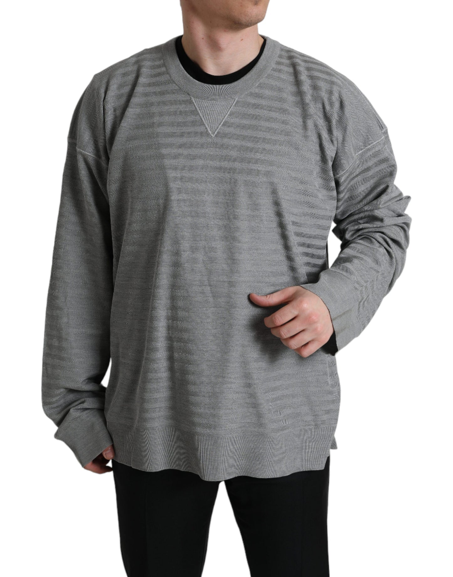 Dolce & Gabbana Gray Crewneck Pullover Silk Top Sweater by Dolce & Gabbana