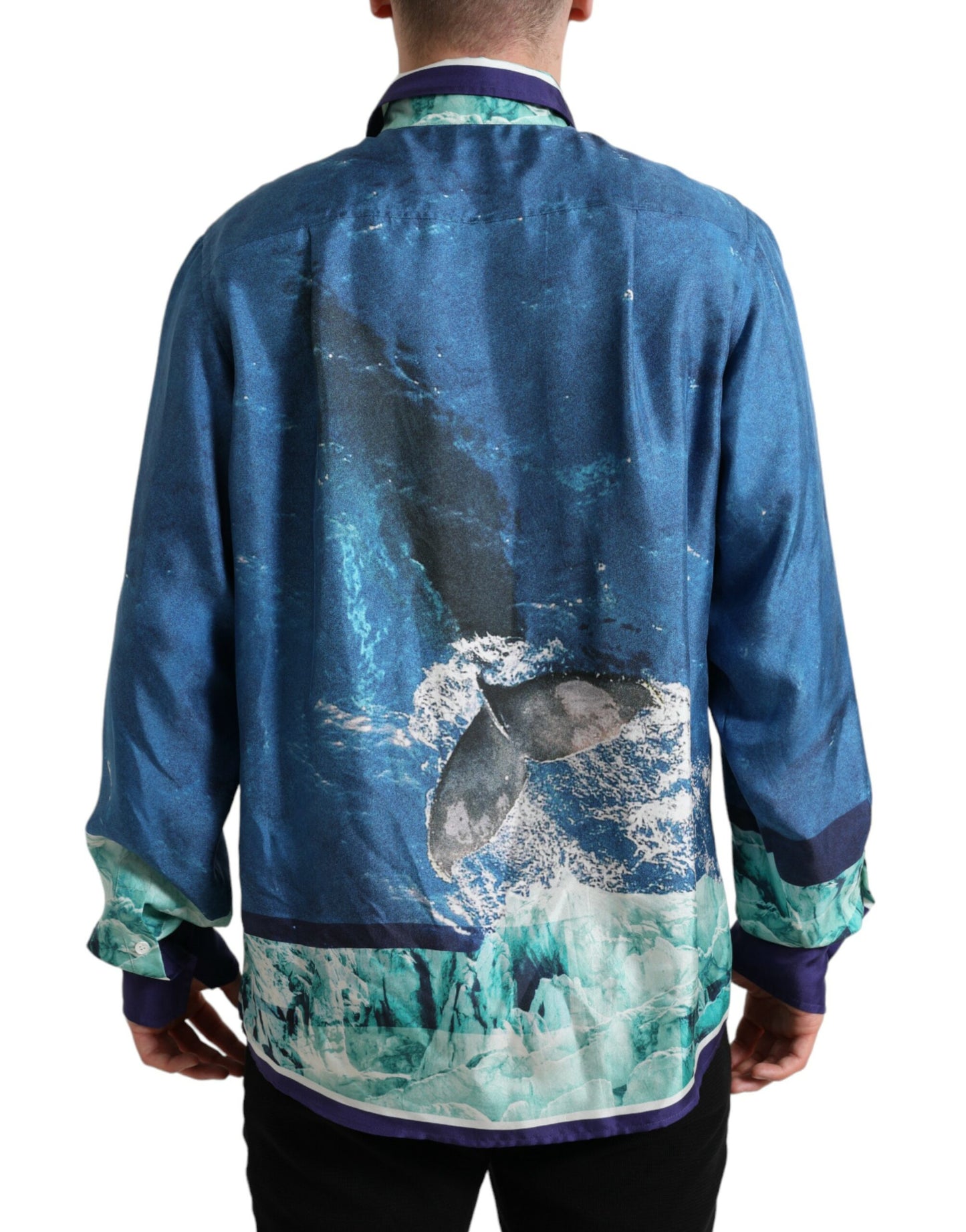 Dolce & Gabbana Blue Ocean Print Silk Collared Button Down Shirt by Dolce & Gabbana