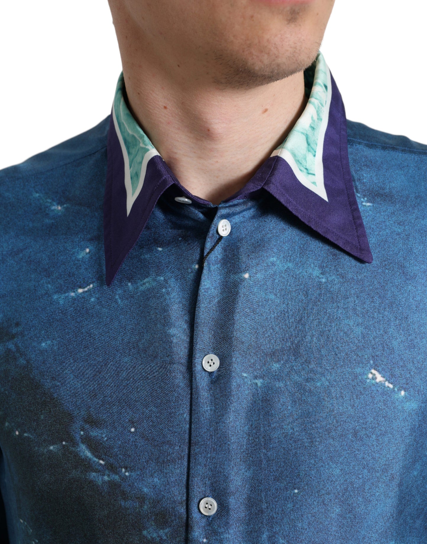 Dolce & Gabbana Blue Ocean Print Silk Collared Button Down Shirt by Dolce & Gabbana