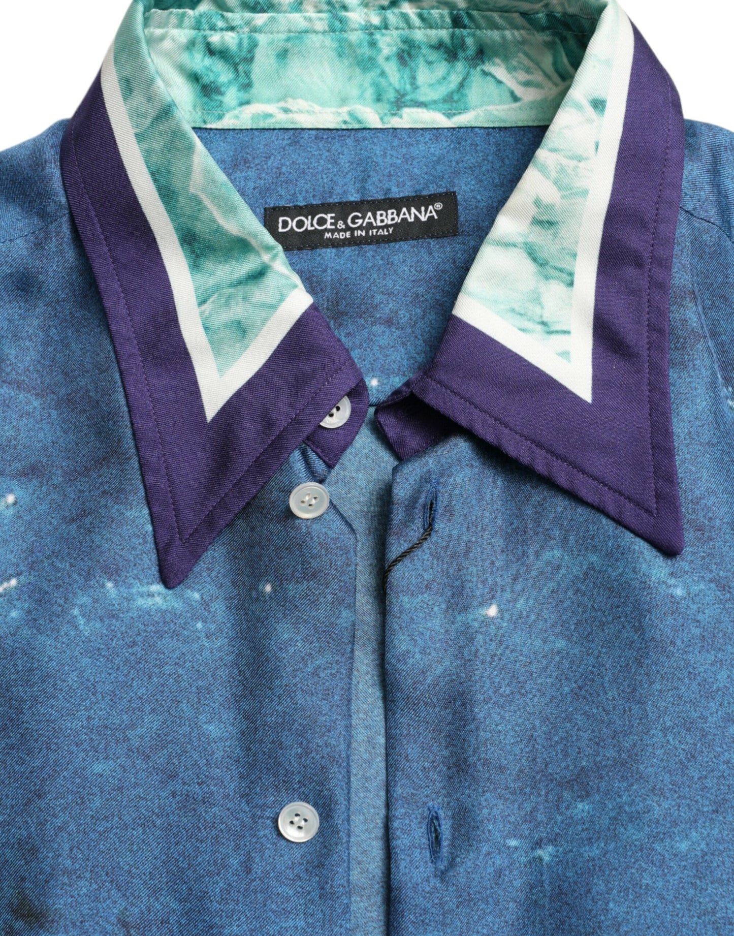 Dolce & Gabbana Blue Ocean Print Silk Collared Button Down Shirt by Dolce & Gabbana