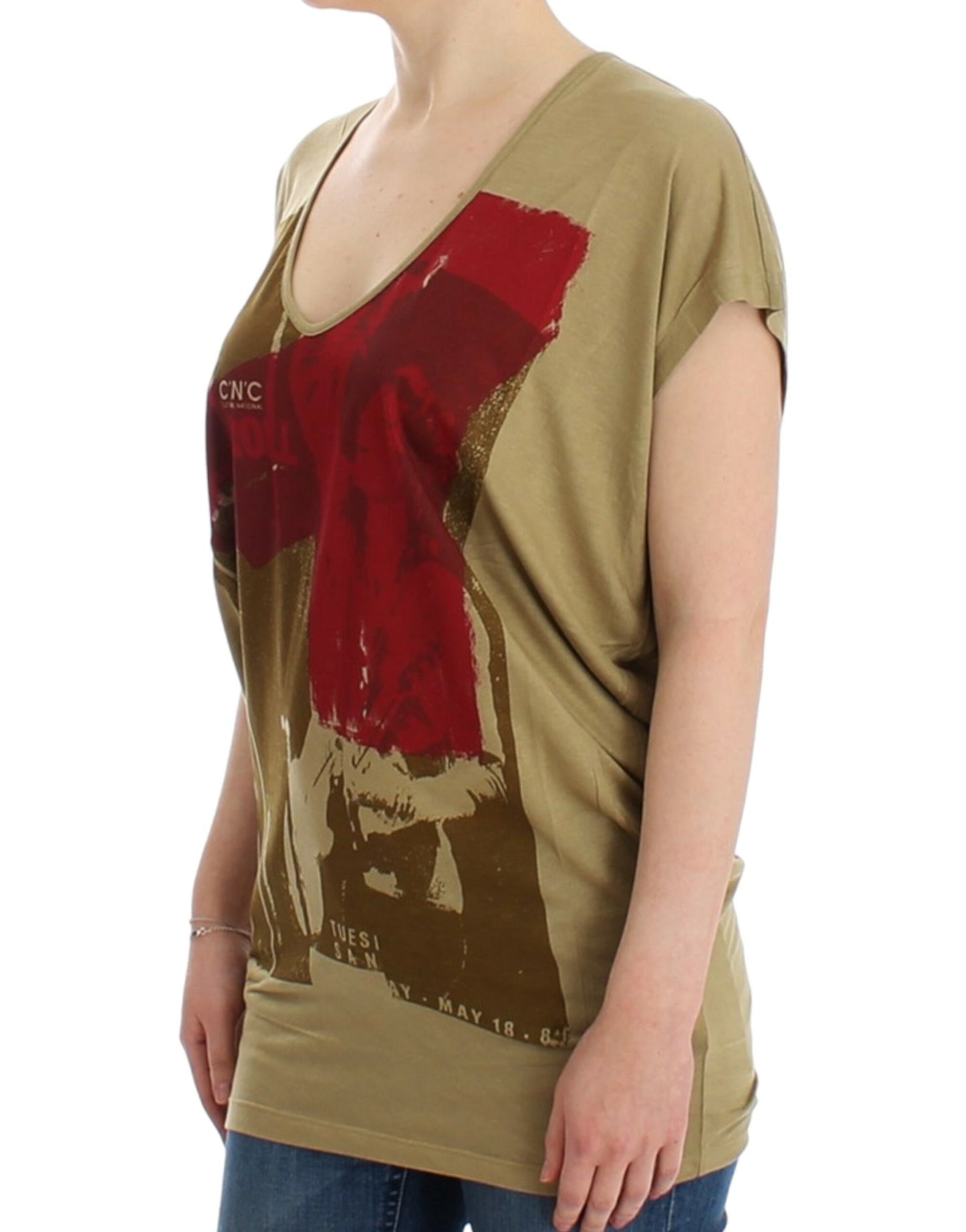 T-shirt à col en V imprimé multicolore vert Costume National Chic