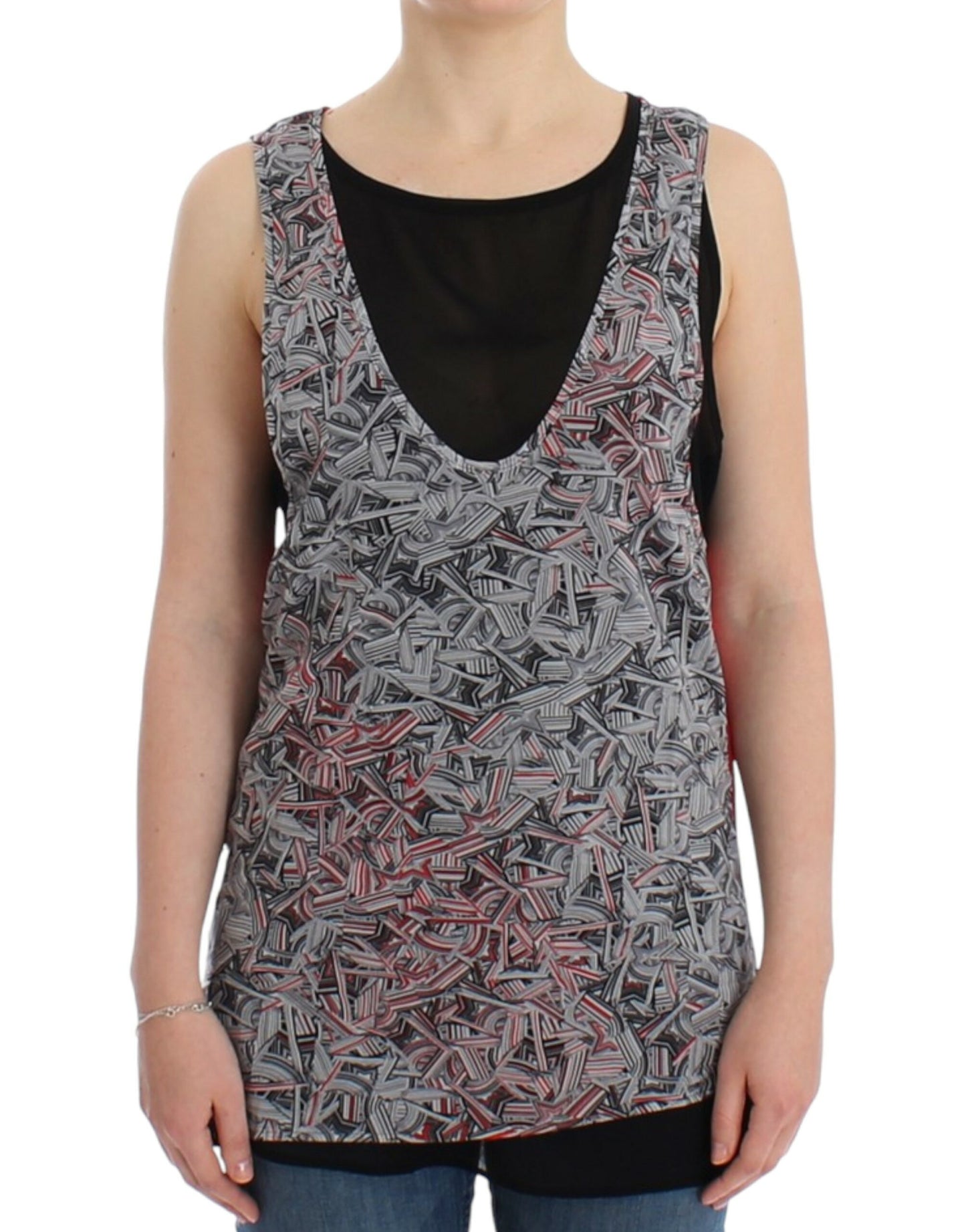 Costume national élégant sans manches, haut noir et rouge