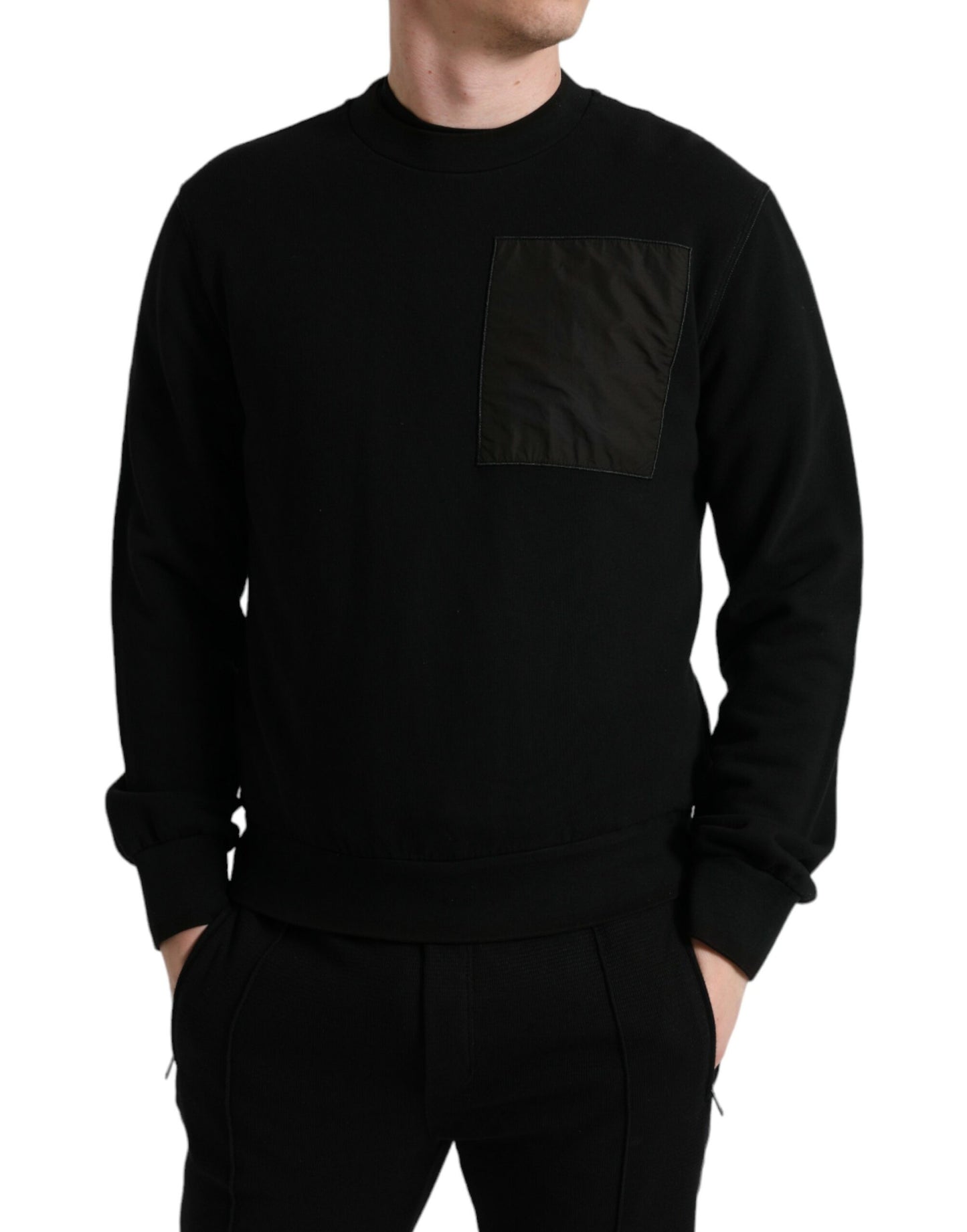 Dolce & Gabbana Black Cotton Crew Neck Men Pullover Sweater by Dolce & Gabbana