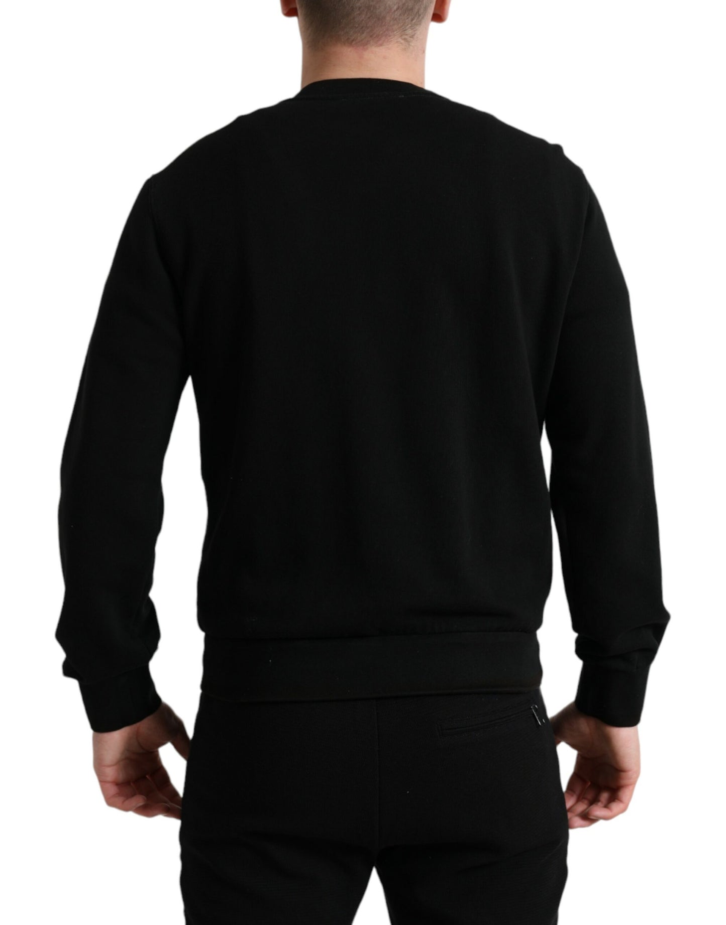 Dolce & Gabbana Black Cotton Crew Neck Men Pullover Sweater by Dolce & Gabbana